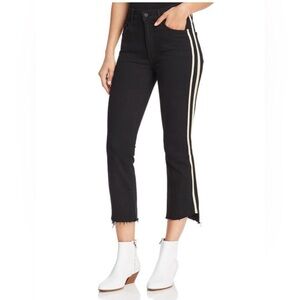 Mother Insider Step Cropped Jeans in black with white stripes